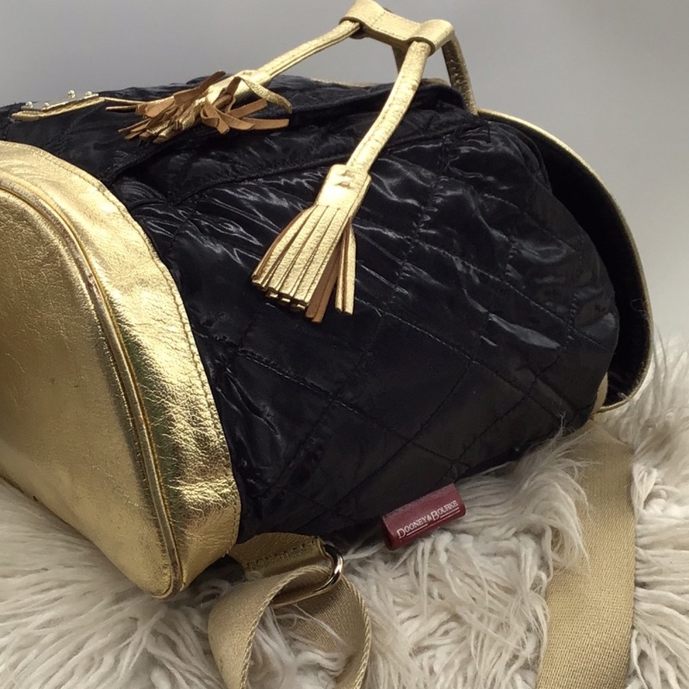 Dooney & Burke Quilted Black Gold Backpack - Picture 8 of 16